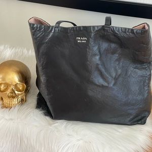 Authentic Prada Nappa Antique Leather Tote Bag Black Large ! Gently used!!